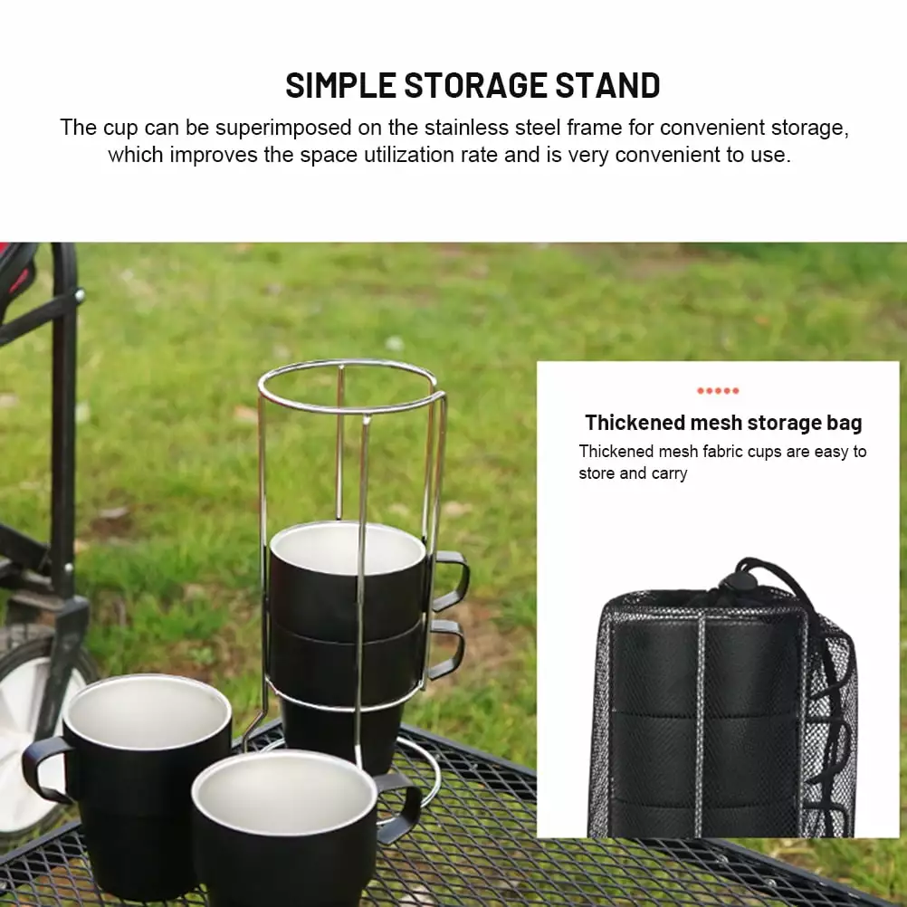 2024 4Pcs Stackable 304 Stainless Steel Double Insulated Coffee Mugs Set Rack Camping Picnic