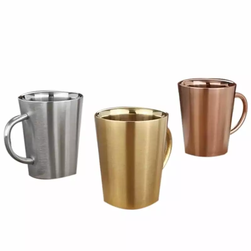 340ml Double Walled Stainless Steel Heat Insulation Anti-Scalding Coffee Cup Beer Mug Tea Cup 3 Pcs Set