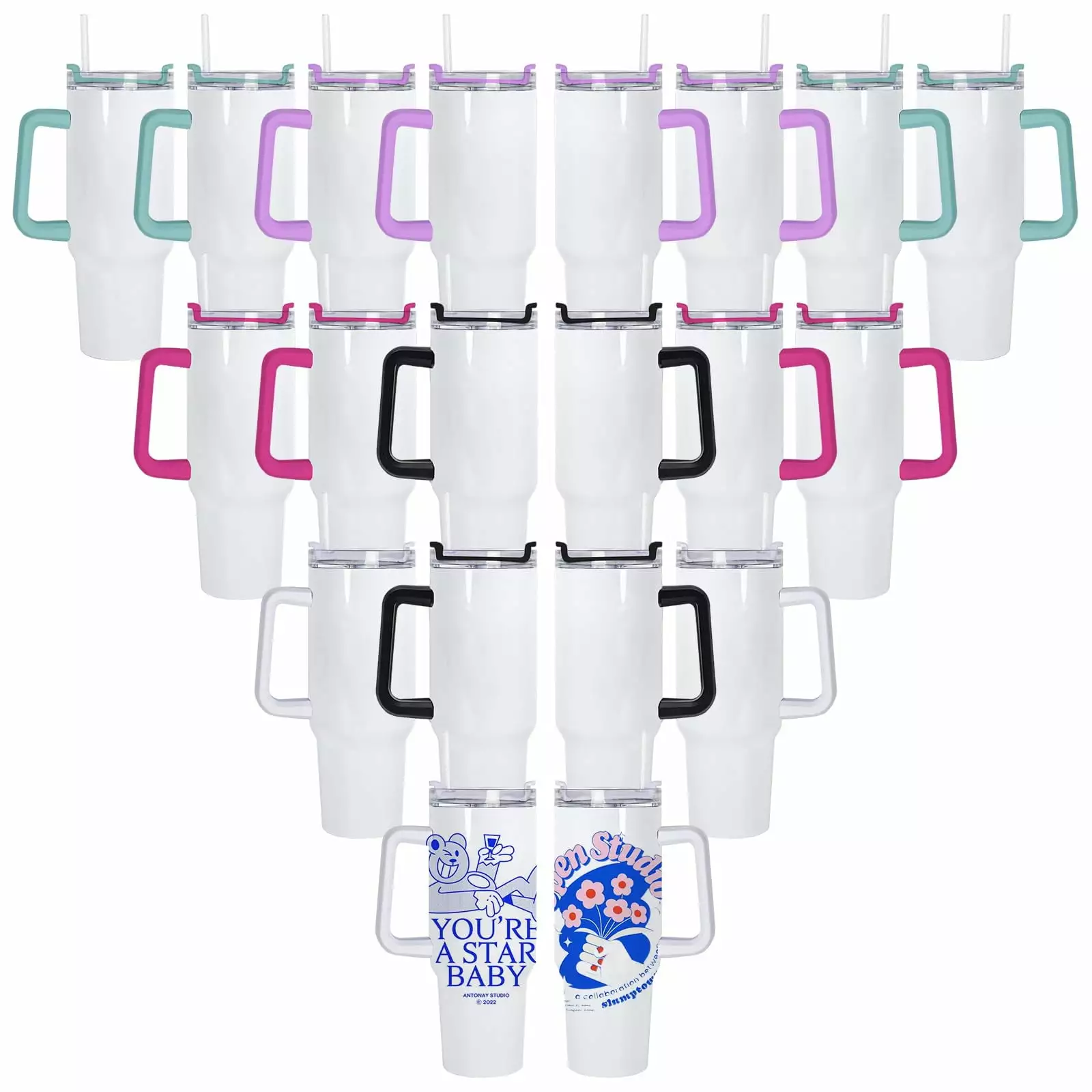 AGH 40 oz Sublimation Tumblers 20 Pack Insulated Tumbler Lid and Straw Reusable Coffee Cup