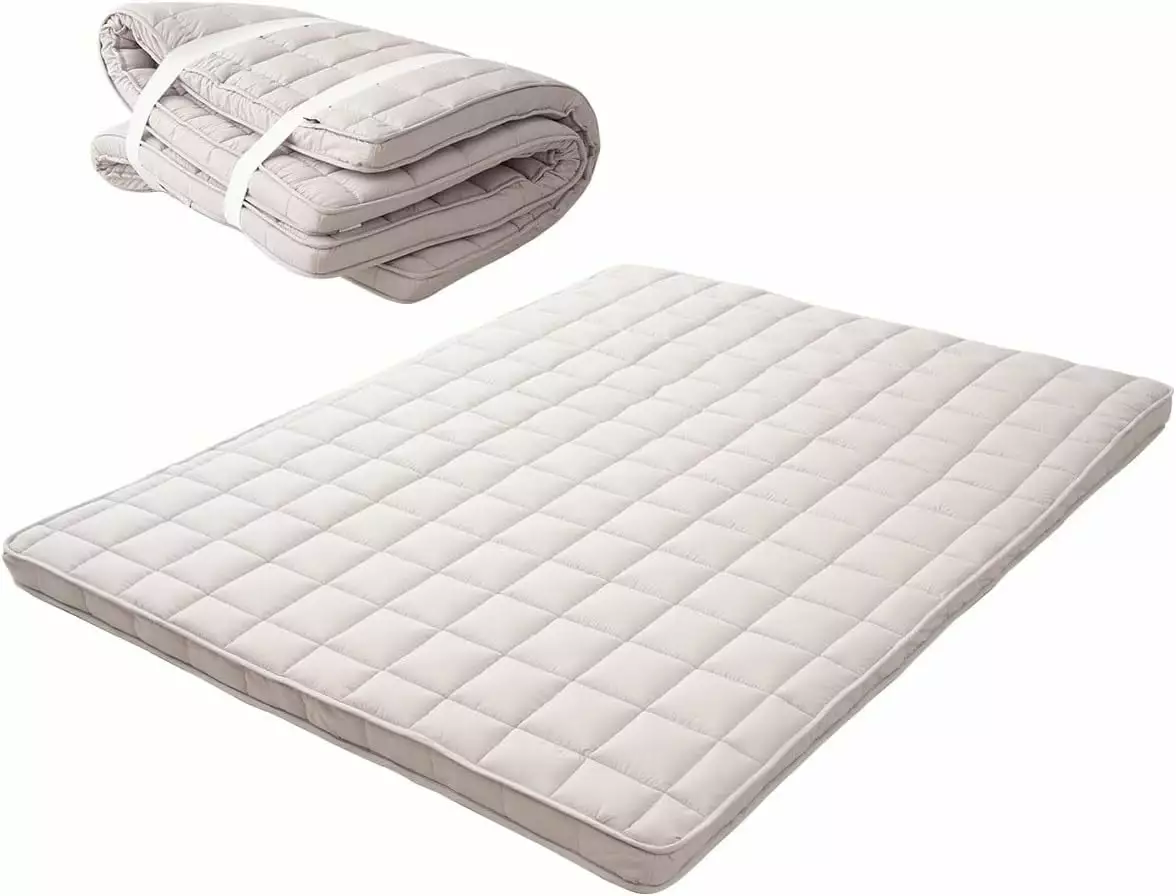 DALEI Japanese Padded Queen Futon Mattress Gusset and Elastic Bands Gray Futons