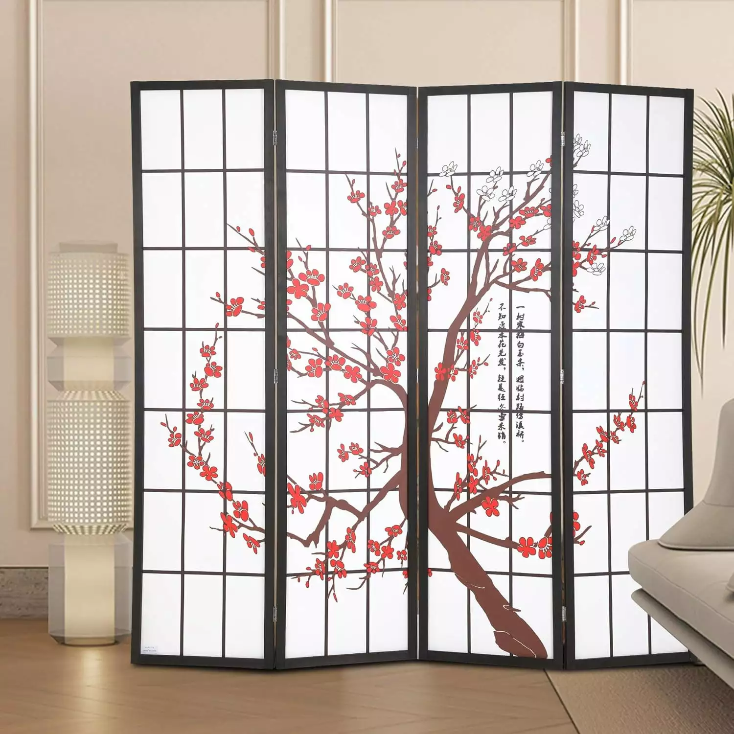 Dkelincs 4 Panel Room Divider Oriental Shoji Screen Wall Divider 71 White