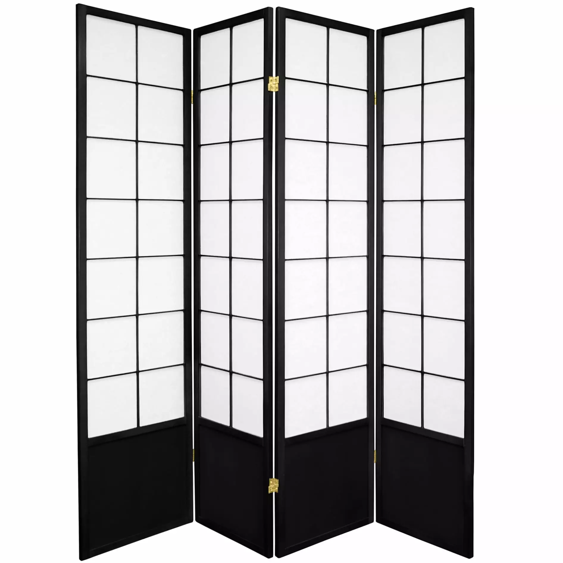 6 ft Tall Luxury Japanese Design Wide Window Pane Screen Black 4 Panels Oriental Furniture