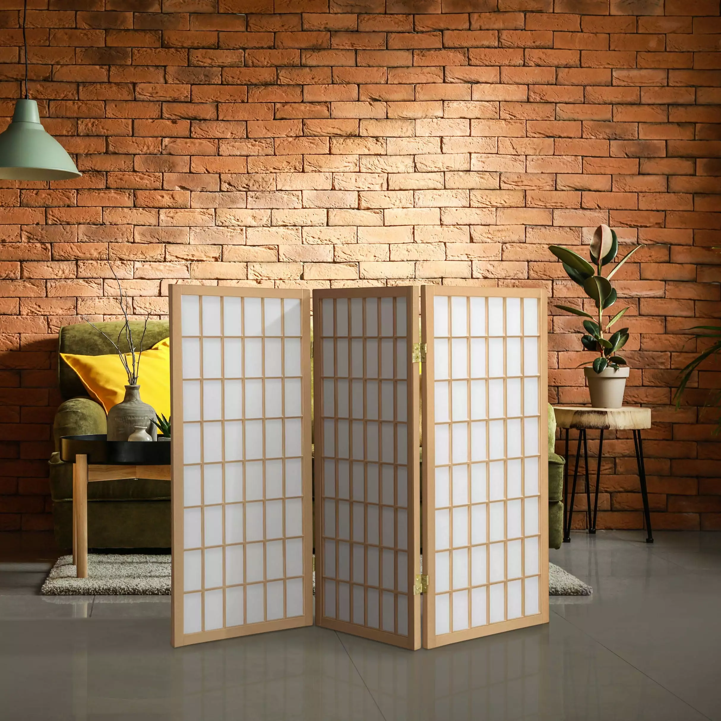 3 ft Tall Timeless Japanese Window Pane Lattice Privacy Screen Natural 3 Panels Oriental Furniture