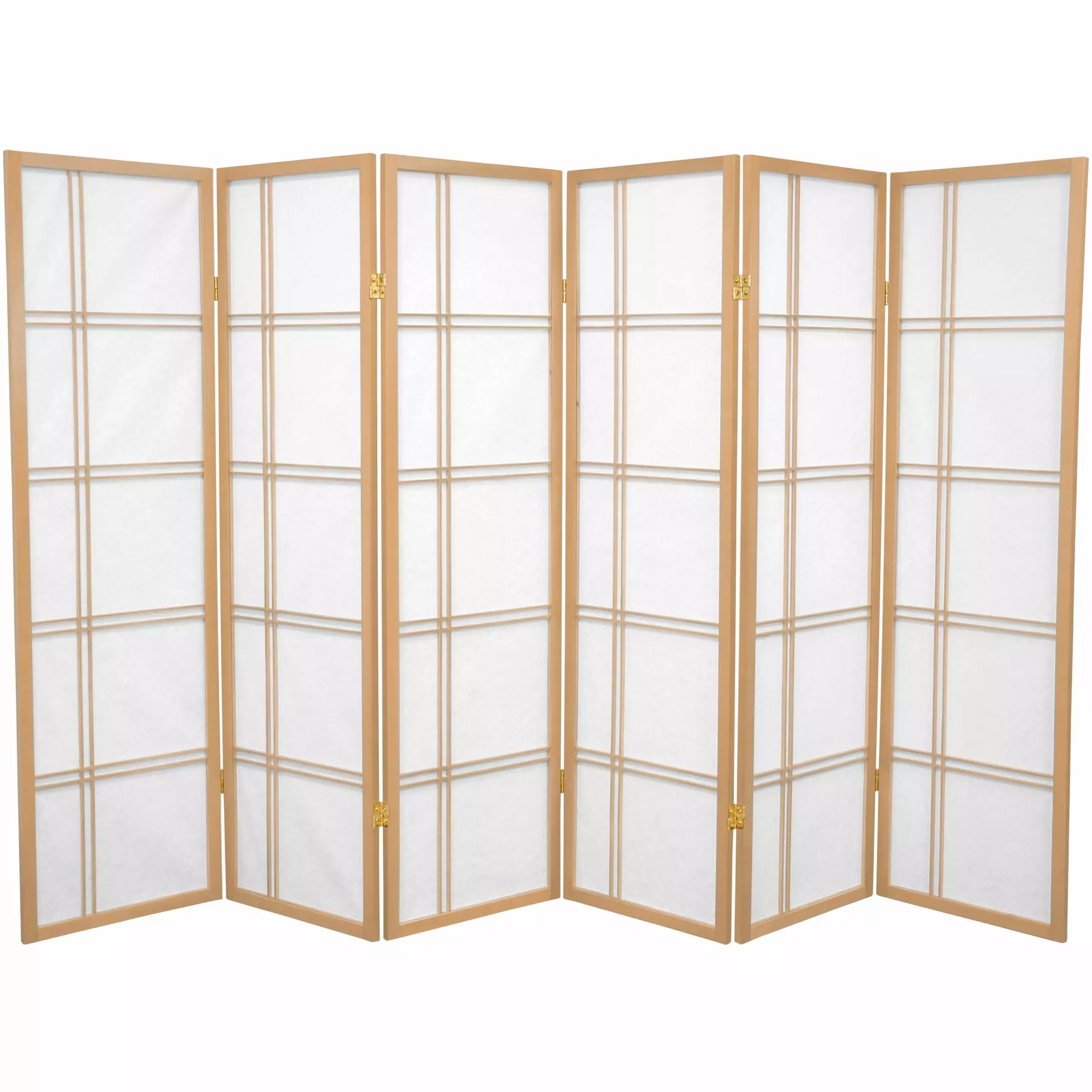 5 ft. Tall Japanese Style Double Cross Lattice Shoji Screen Natural 6 Panel Room Divider Oriental Furniture