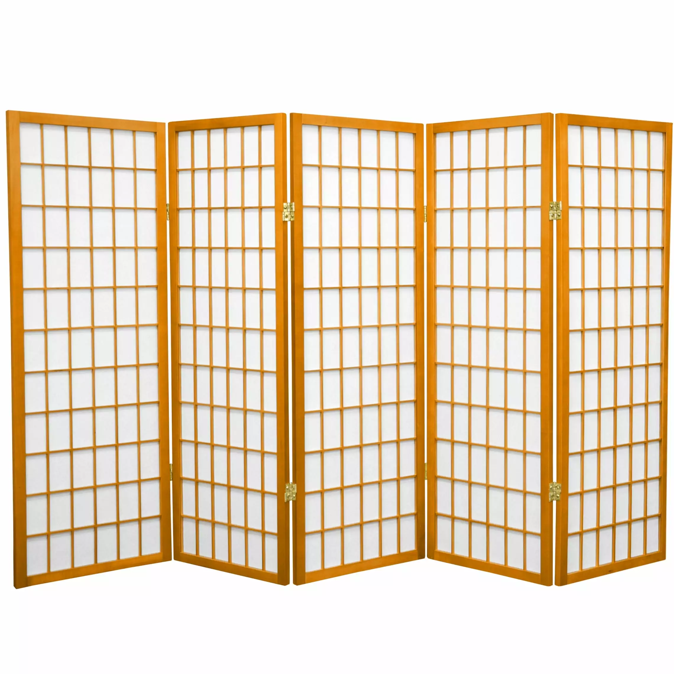 4 ft. Tall Window Pane Shoji Screen Honey 5 Panel Japanese Room Divider Oriental Furniture