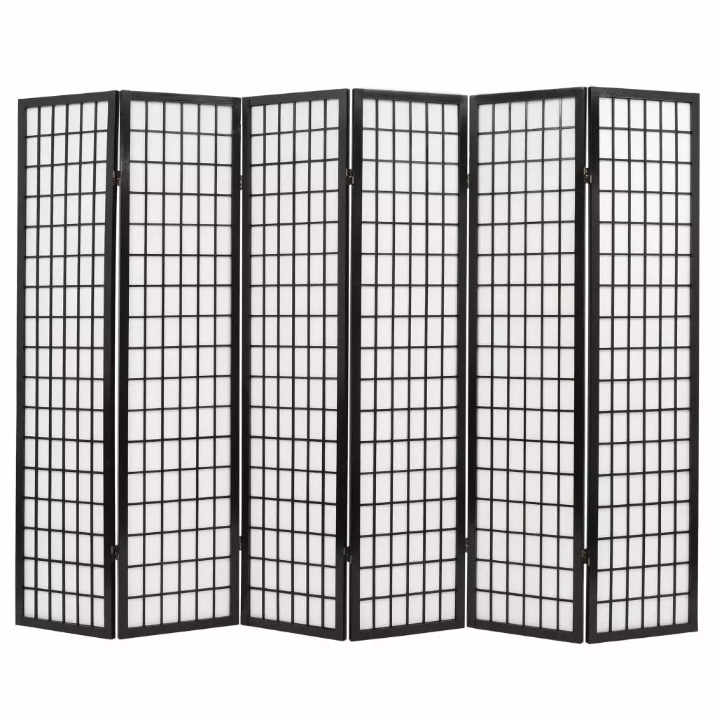 Folding 6-Panel Room Divider Japanese Style 94.5x66.9 Black Maboto