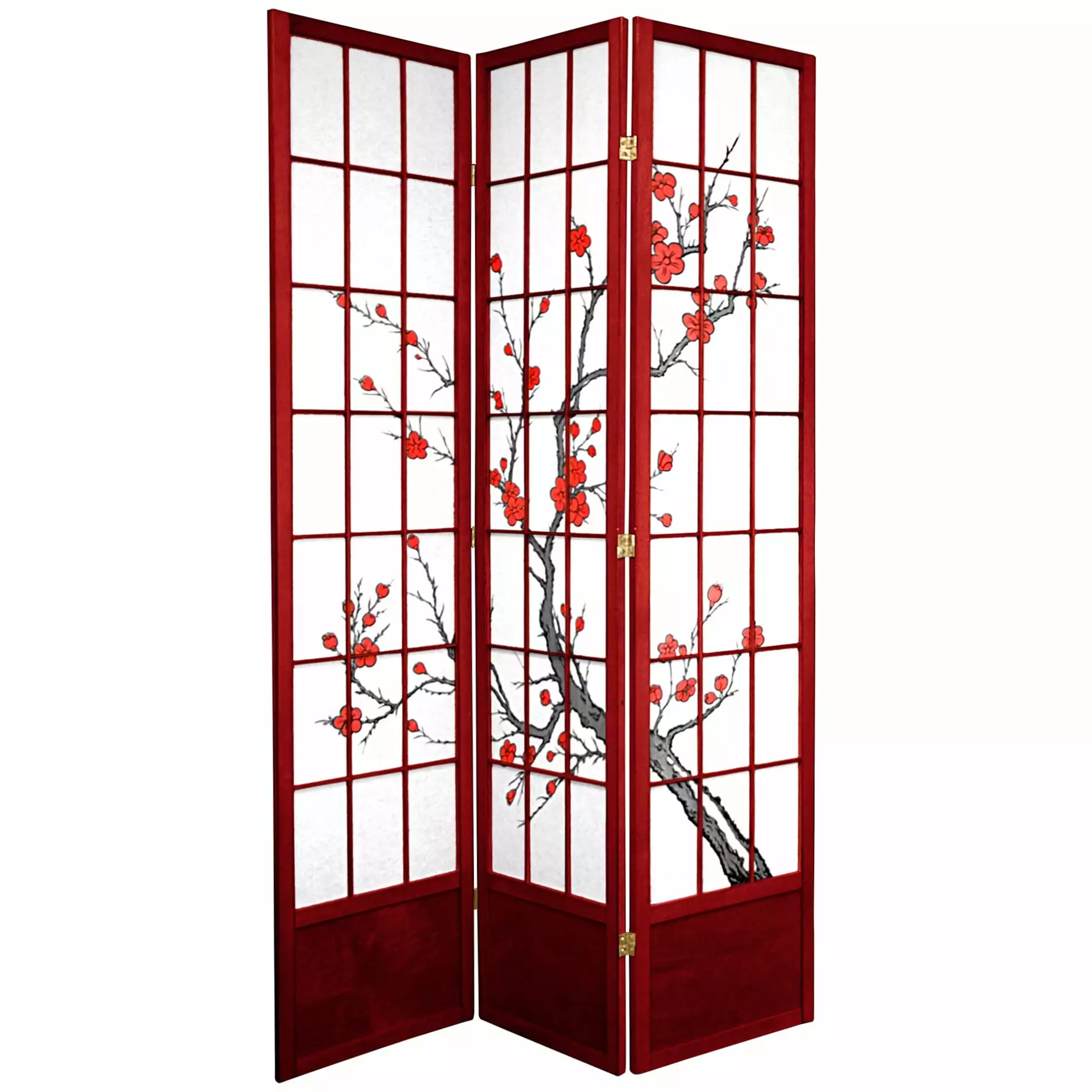 7ft Tall Traditional Japanese Cherry Blossom Room Divider Rosewood 3 Panels Oriental Furniture