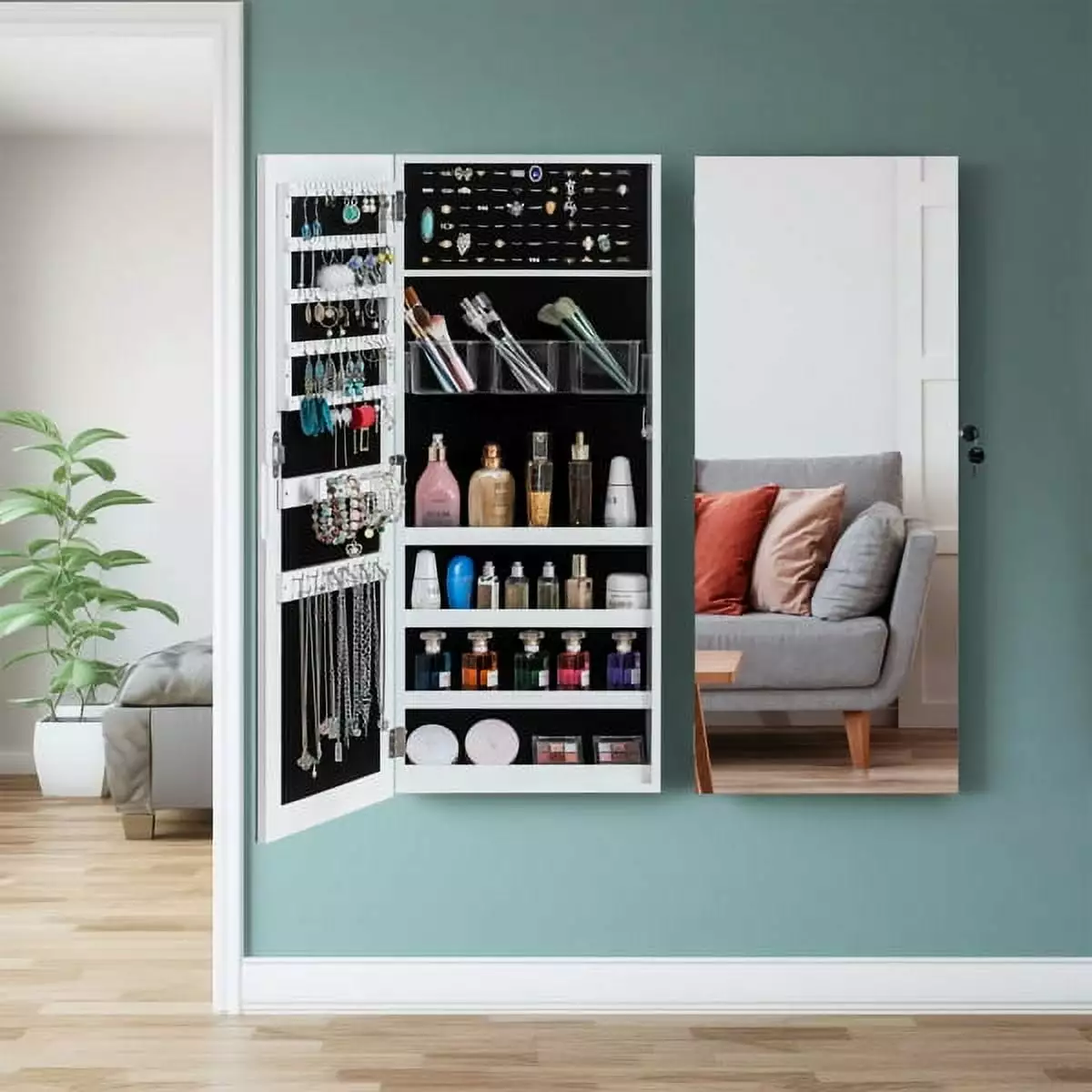 Whole Surface PVC Film Wall Hanging Door Jewelry Cabinet Lock and Mirror YTTX