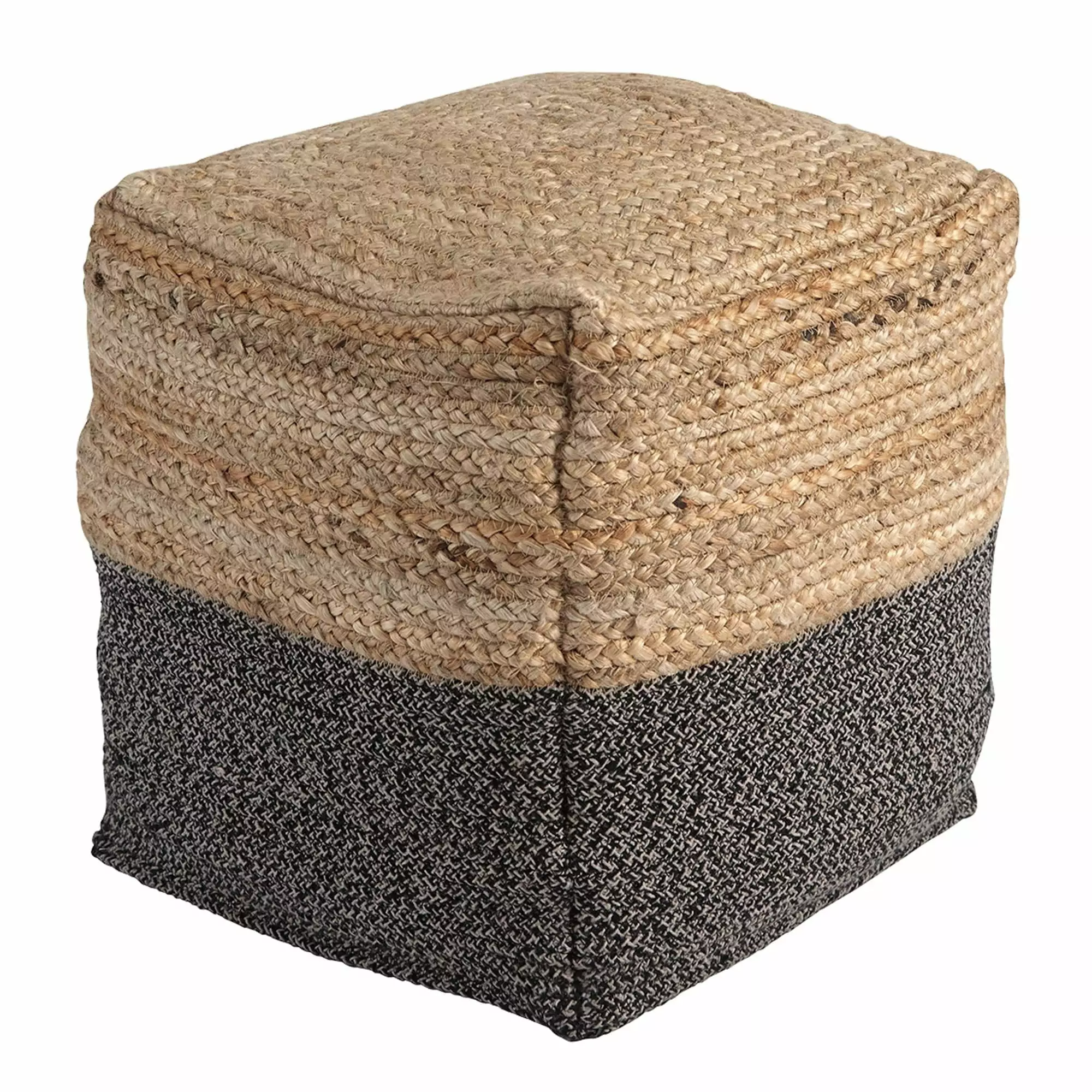 Cube Shape Jute Pouf Braided Design Black and Brown Bed Bath & Beyond
