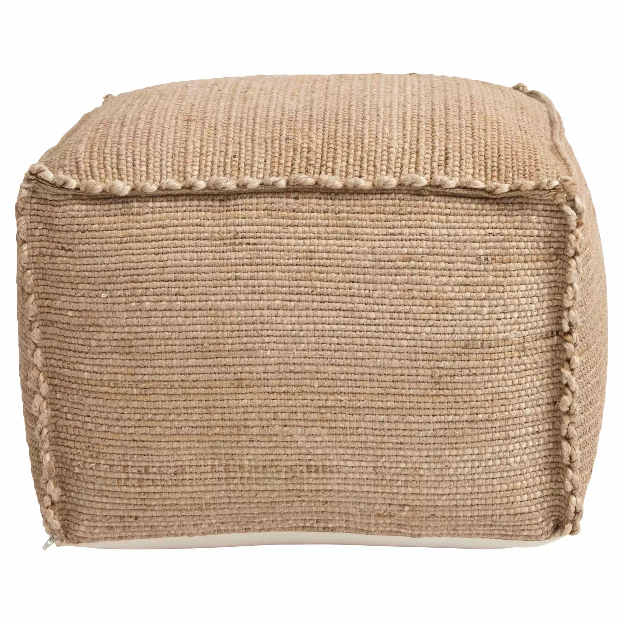Creative Co-Op Handwoven Jute Pouf Flanged Edges Natural Boho Accent Footrest Home