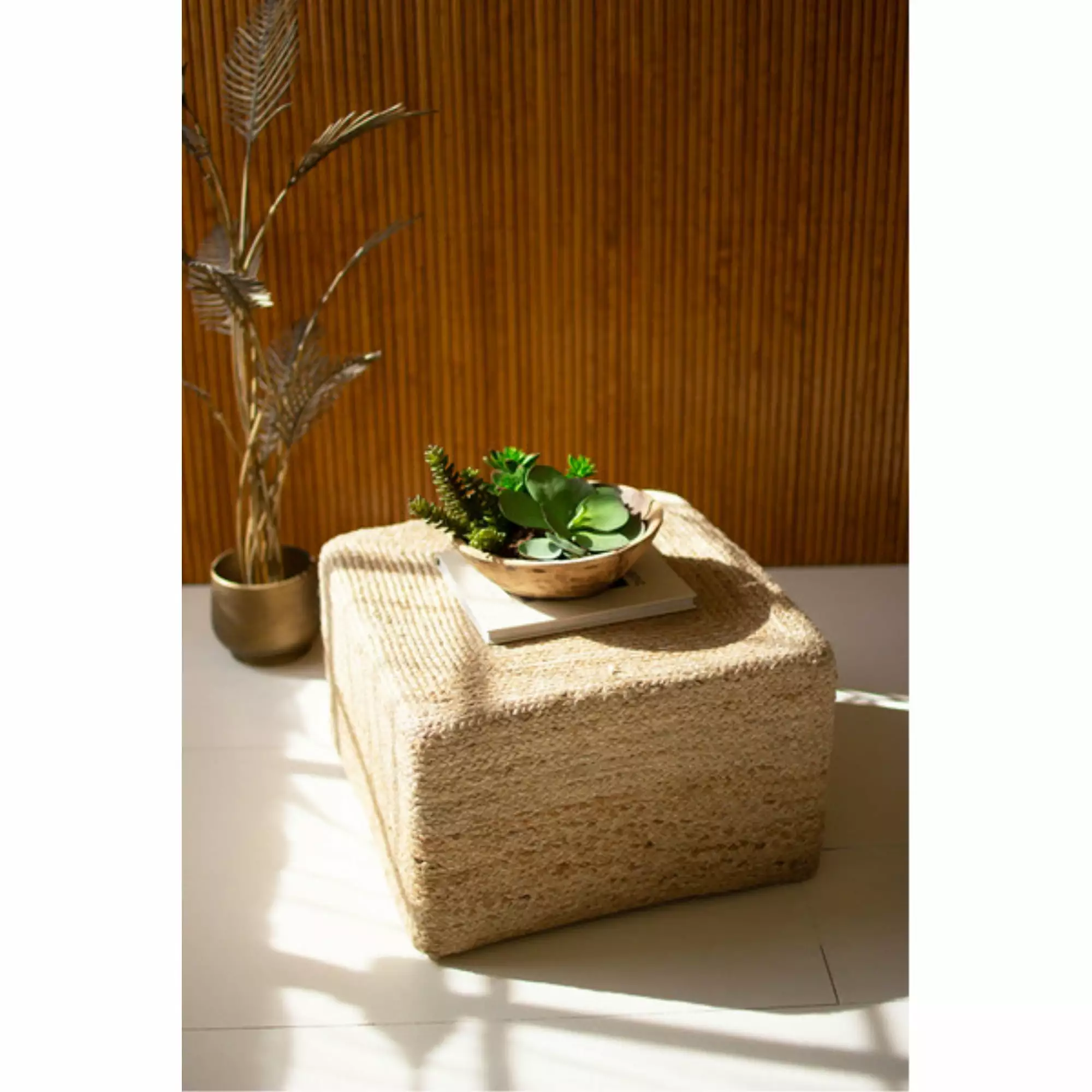 Square Braided Jute Pouf Handmade Boho Footstool Home Decor Kalalou