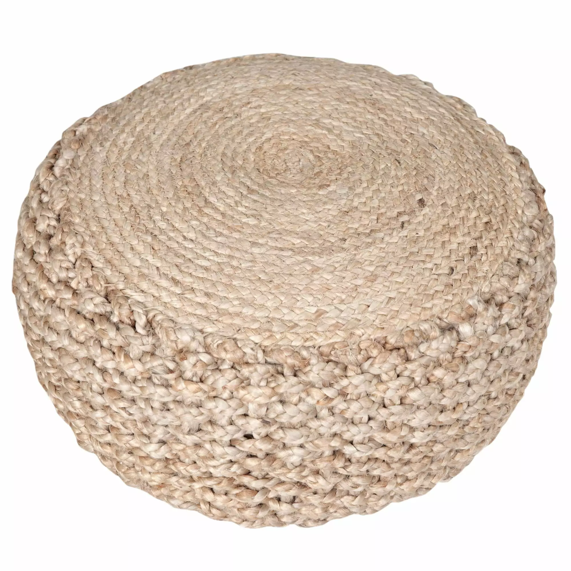 Laddha Home Designs 20 Tan Hand Braided Round Jute Pouf Ottoman
