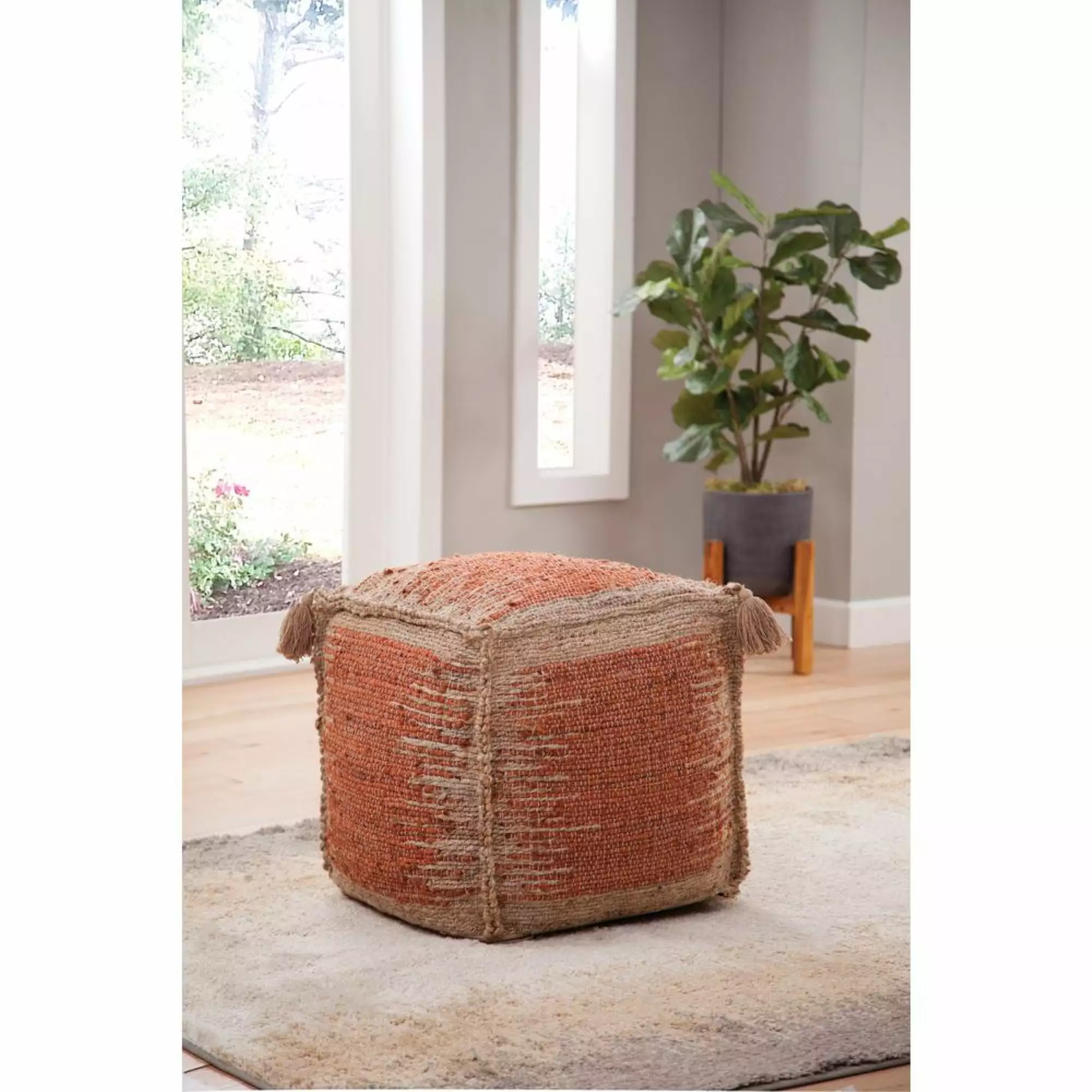 Steve Silver Jafar Square Handwoven Cinnamon Khaki Jute Pouf
