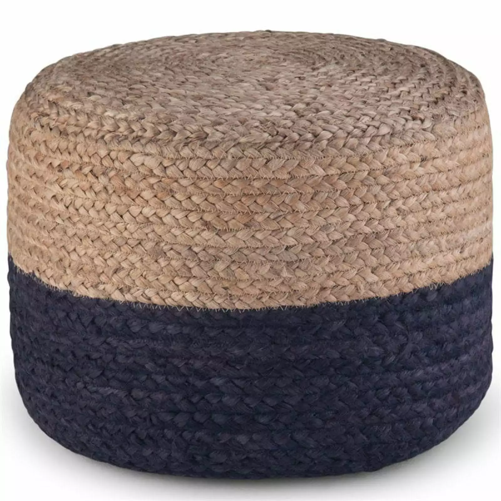 Trent Home Boho Round Pouf Navy and Natural Braided Jute