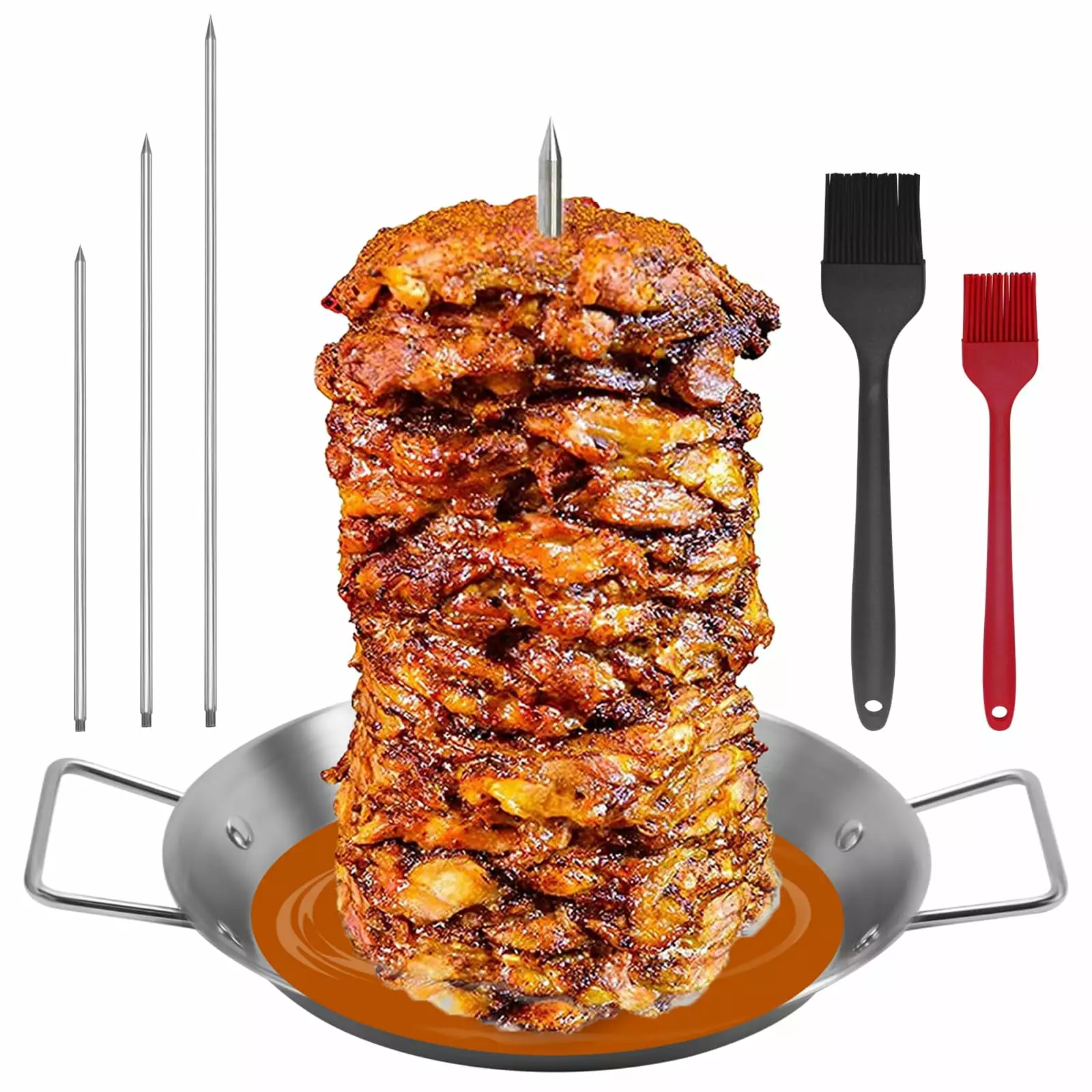 Stainless Steel Vertical Kebab Stand 3 Removable Forks Brush Shawarma Grill Plate autumnq store