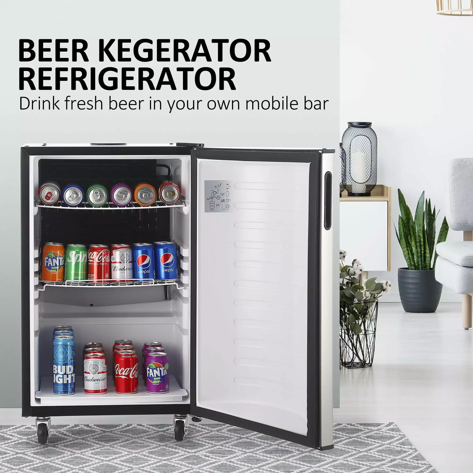 Tropow Beer Kegerator Full Size Keg Refrigerator Single Tap Stainless Steel Shelves Drip Tray