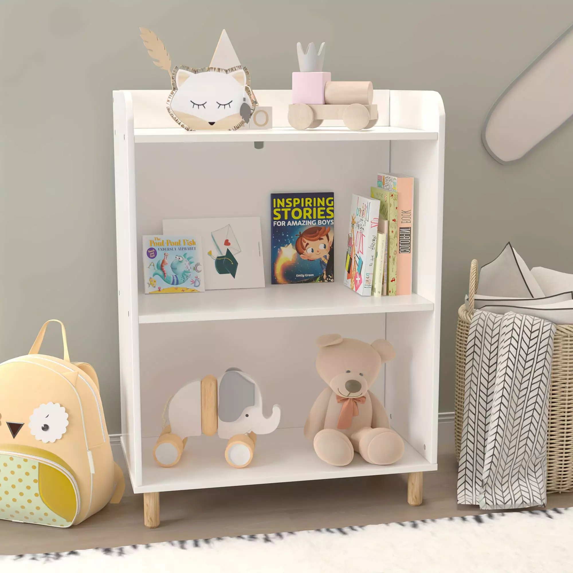 3-Tier Open Bookcase Freestanding Toy Storage Cabinet Children's Room Playroom Nursery White