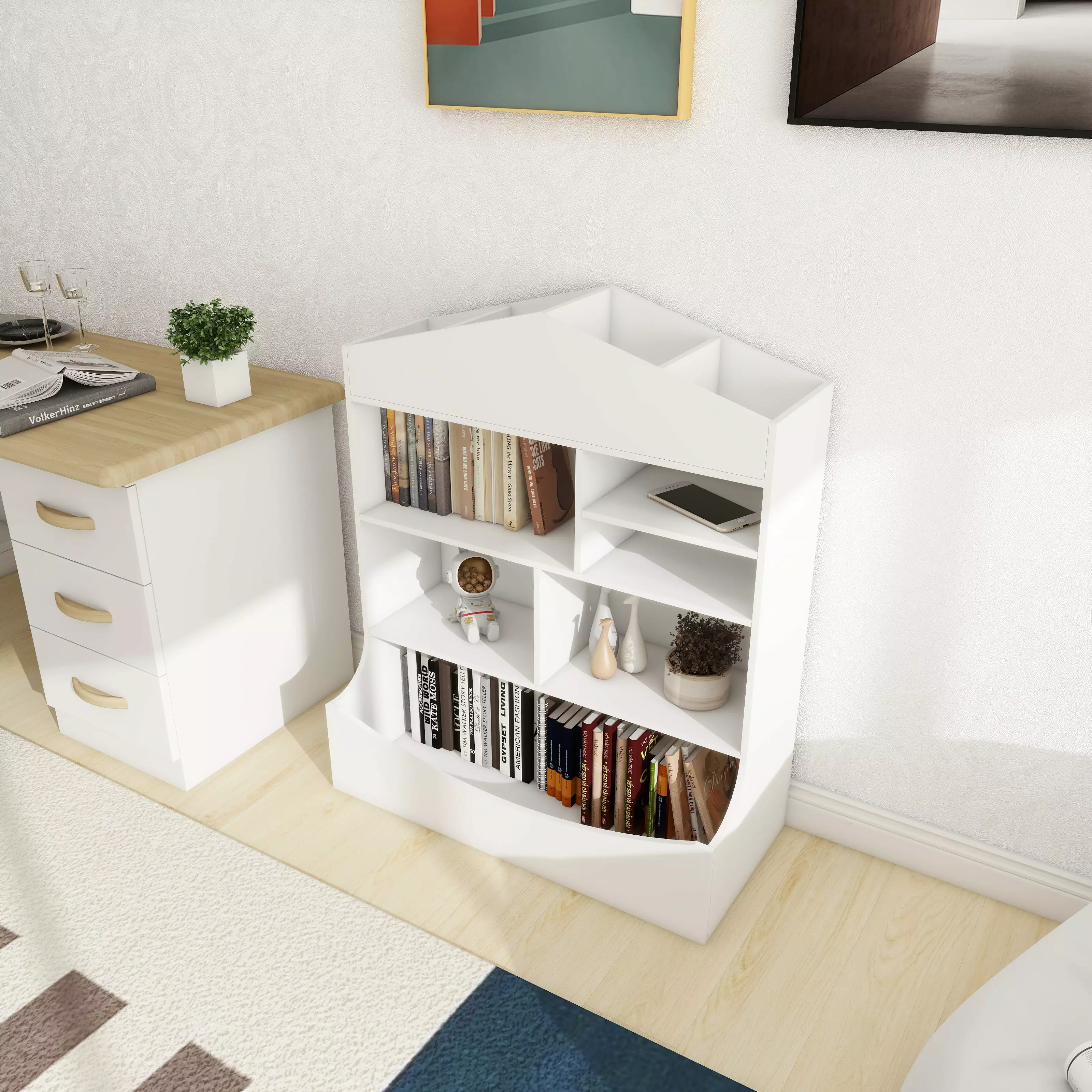 Kids 7-Shelf Bookcase Organizer Multi-Functional Storage Rack White Careshine
