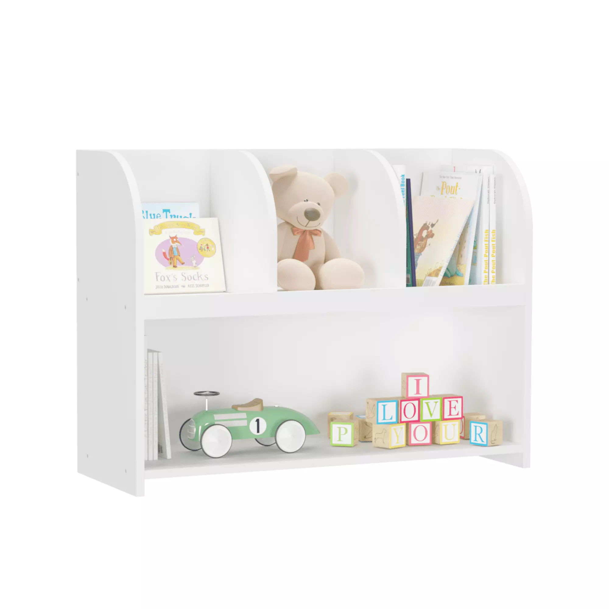 DLPIN Bookshelf Kids Bookcase 4 Compartments Storage Book Shelf Display Rack Toy Organizer Childrens Room Playroom Nursery...
