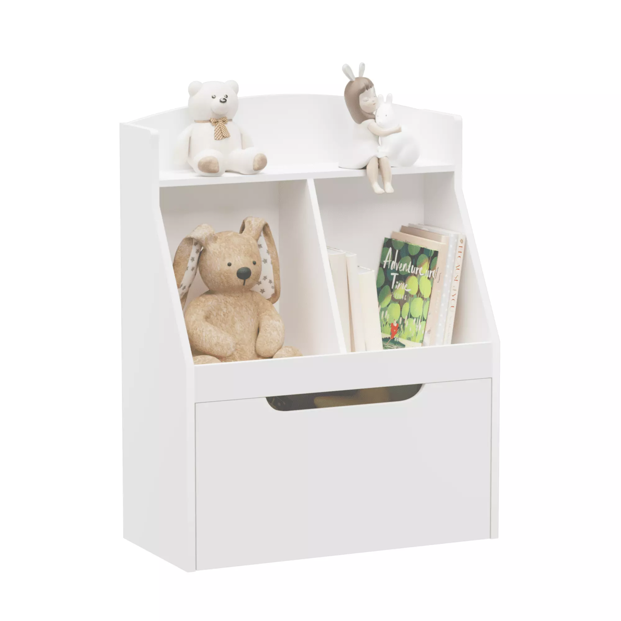 DLPIN Bookshelf Kids Drawer and Wheels Childrens Book Display Wooden Bookcase Toy Storage Cabinet Organizer White