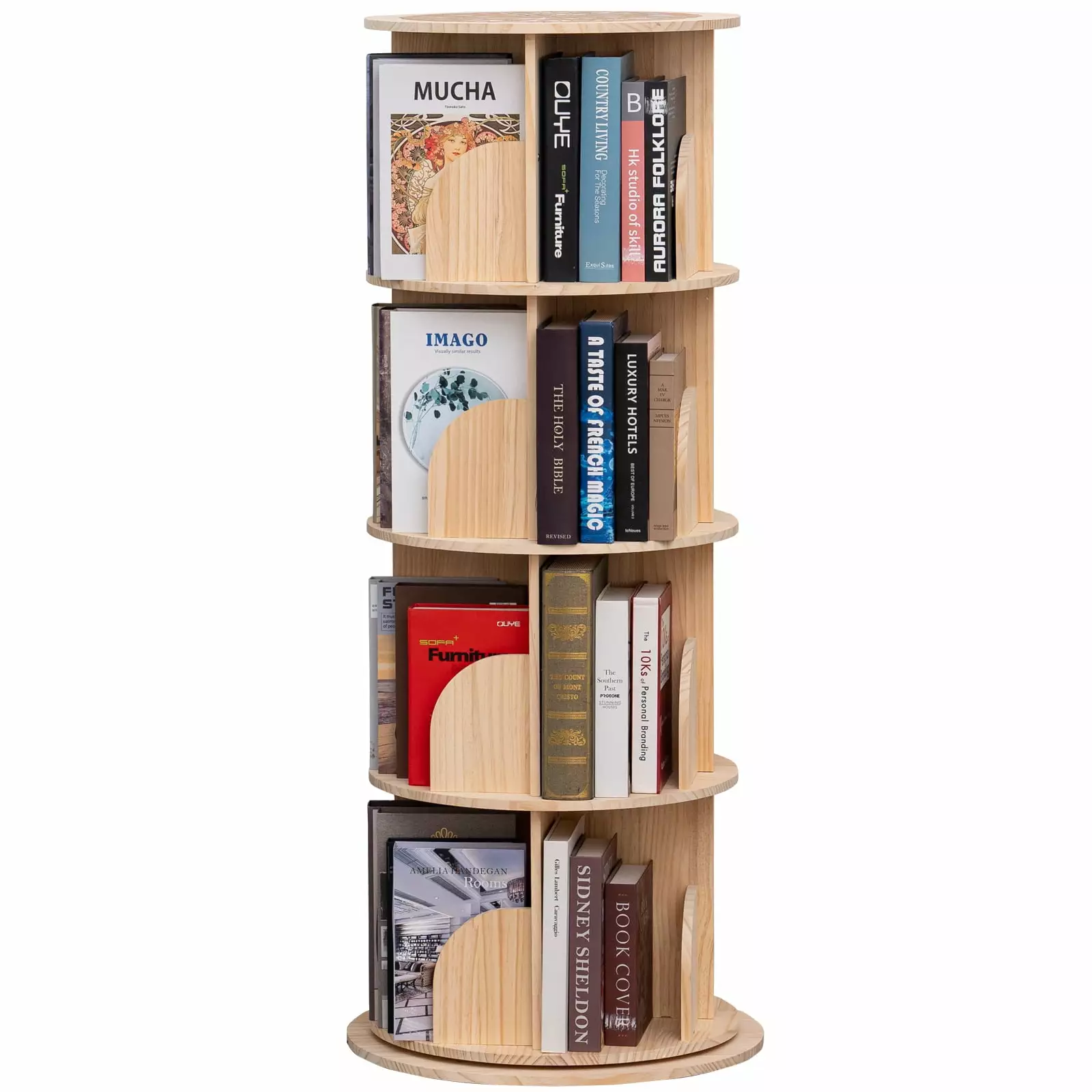 Duoku 360 Rotating Bookshelf Tower 4-Tier Bookcase Kids and Adults Solid Wood Corner Shelf