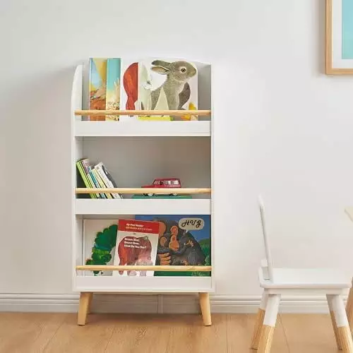 Luxenhome Childrens Multi-Functional 3-Shelf Bookcase Toy Storage Bin White FJU