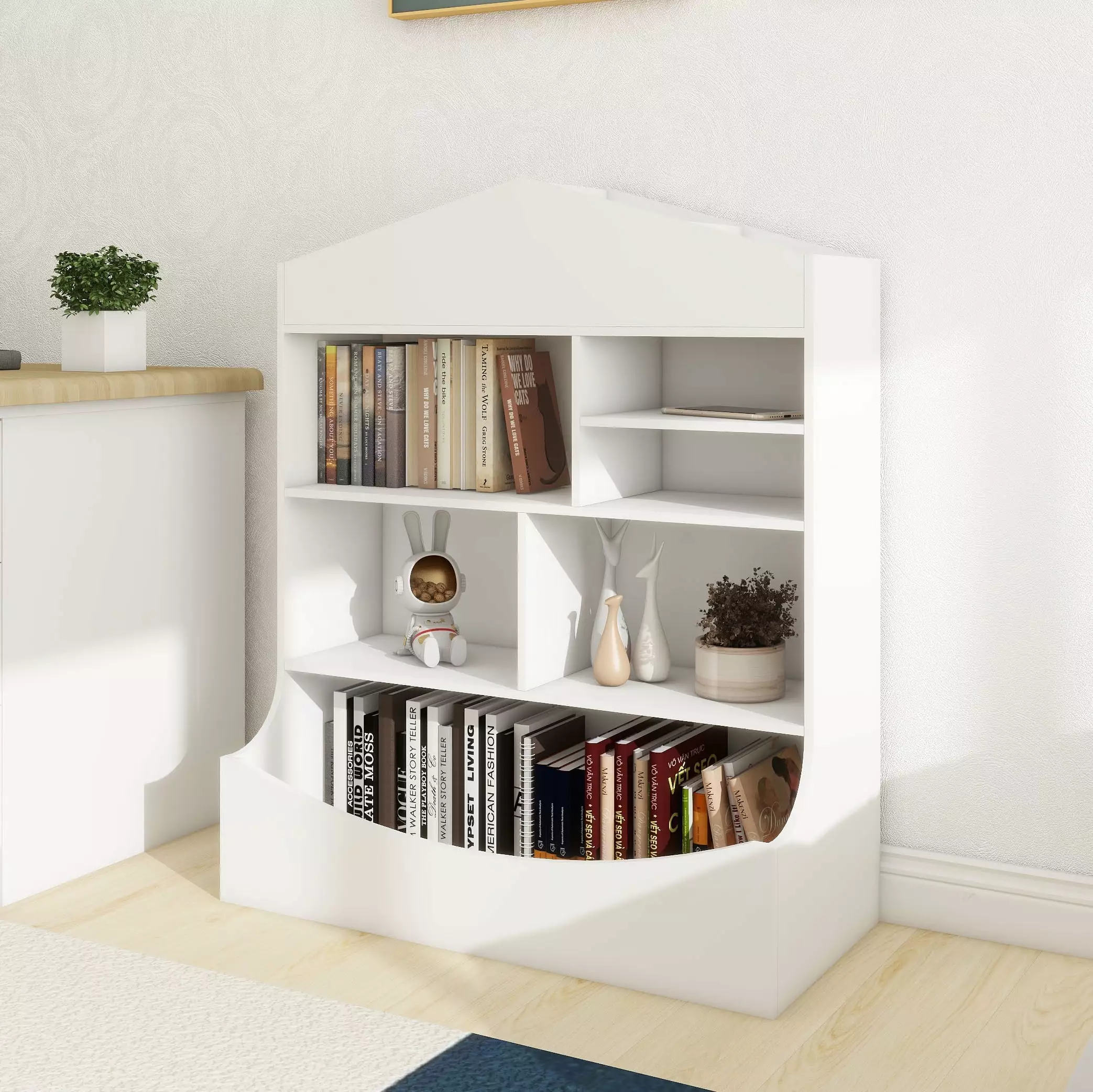 7-Shelf Childrens Multi-Functional Bookcase Storage Display Organizer White Funwill