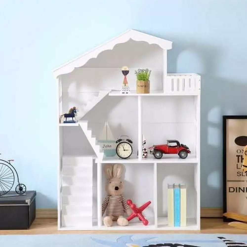 HLONK Kids Funnel Ella White Dollhouse Bookcase Book Shelf Storage Unit