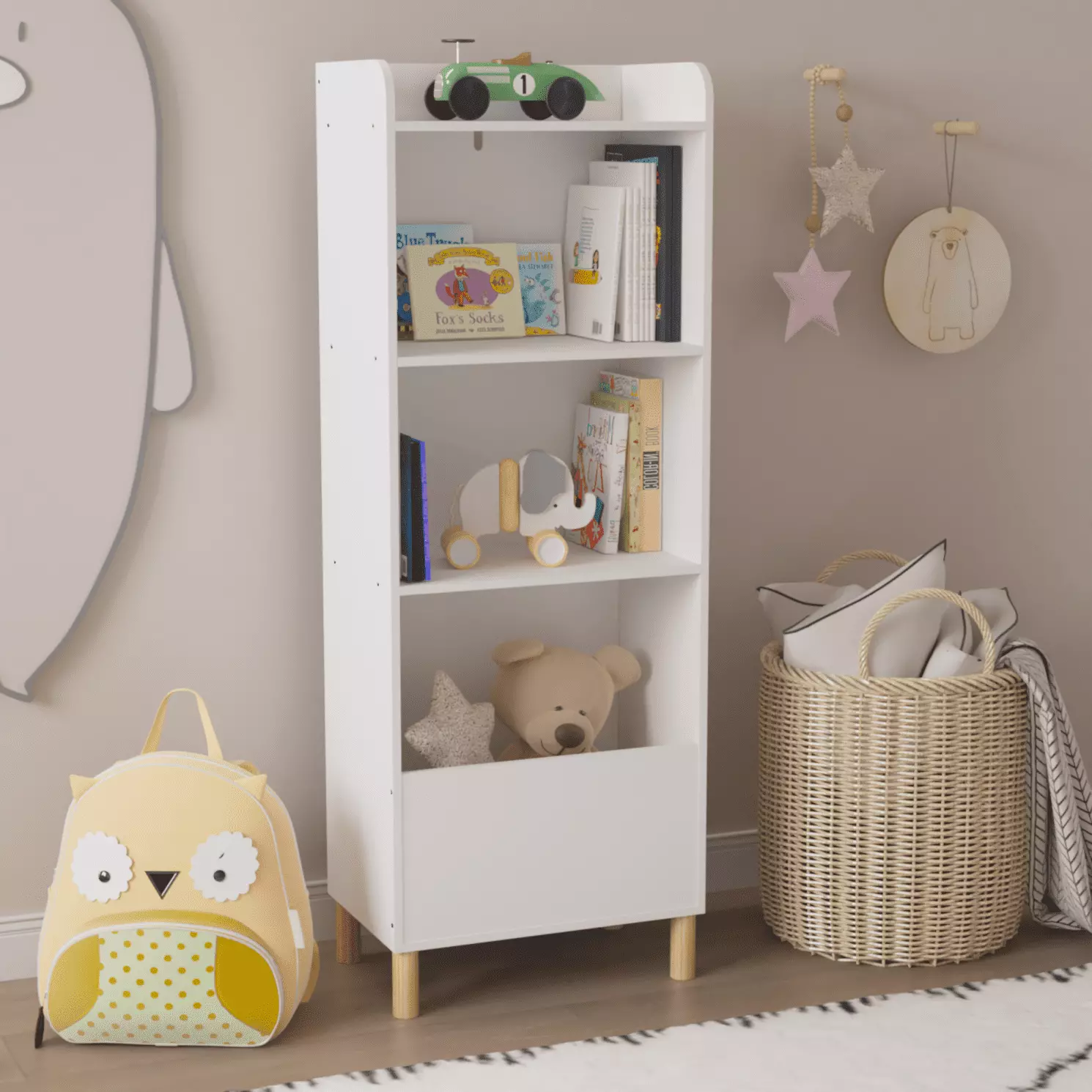 Kids 4-Tier Bookcase Children's Bookshelf Toy Storage Cabinet Organizer Children's Room Playroom Bedroom Living Room White...