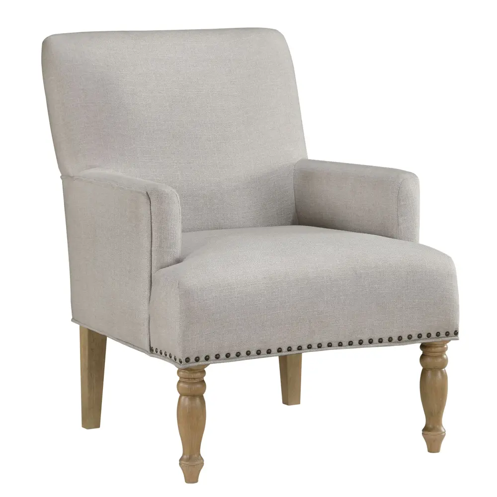 Alice - Upholstered Arm Chair Pecan Legs And Antique Brass Nailheads - Sand