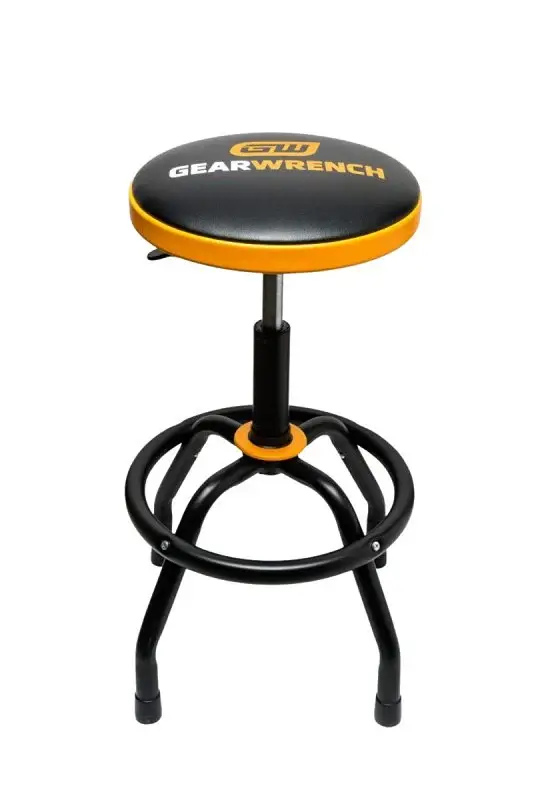 GearWrench 86992 Shop Stool, 225 lb, 26 to 31 H Adjustable, 19 OAL, Alloy Frame, Vinyl Seat
