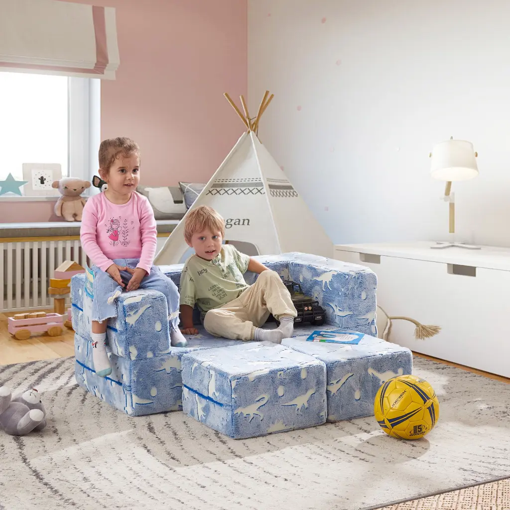 Iwicker Kids Chair Baby Modular Kids Convertible Sofa Couch Glow Dark Playroom Furniture