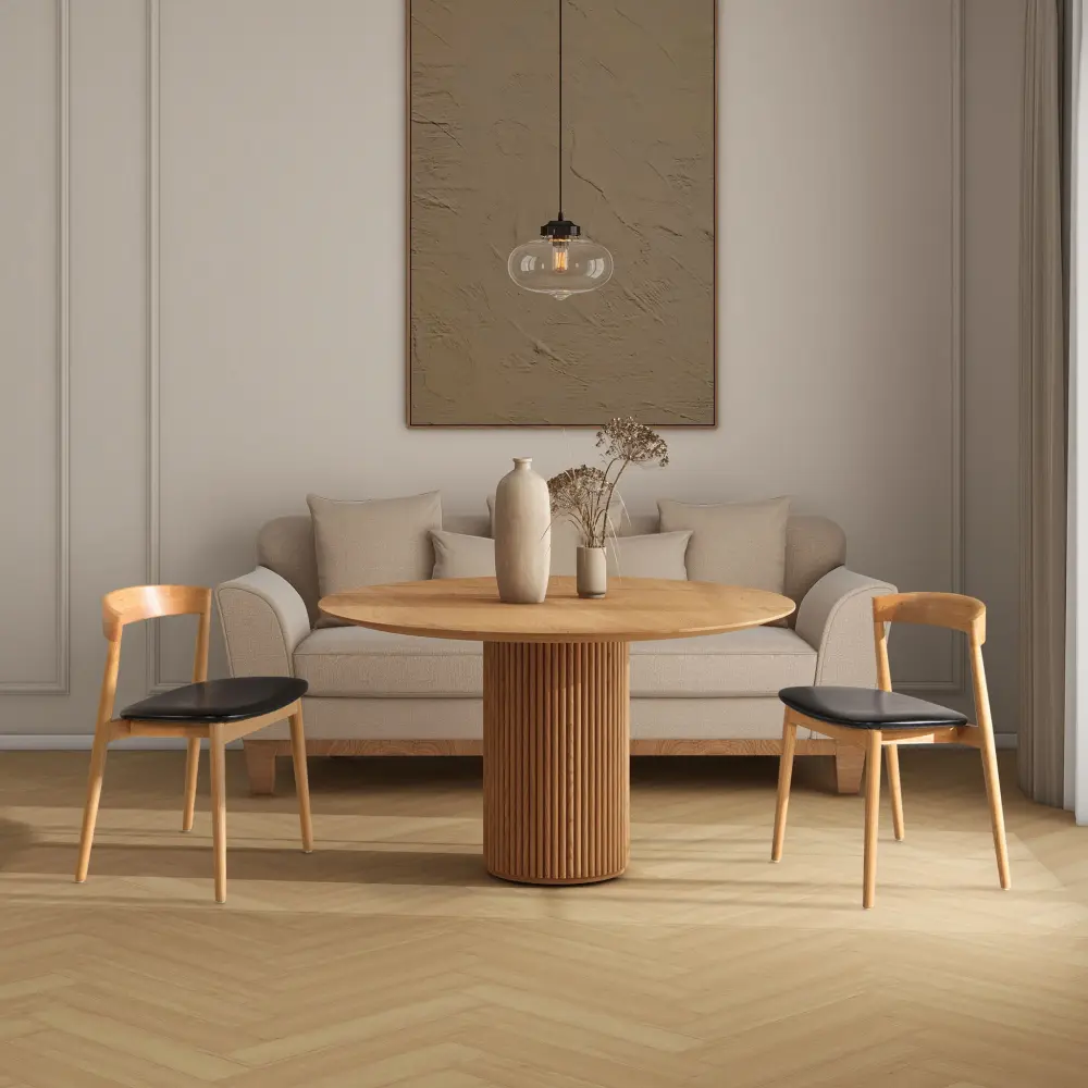 Raven - Stacking Sculpted Oak Dining Chair - Warm Real Brown / Black