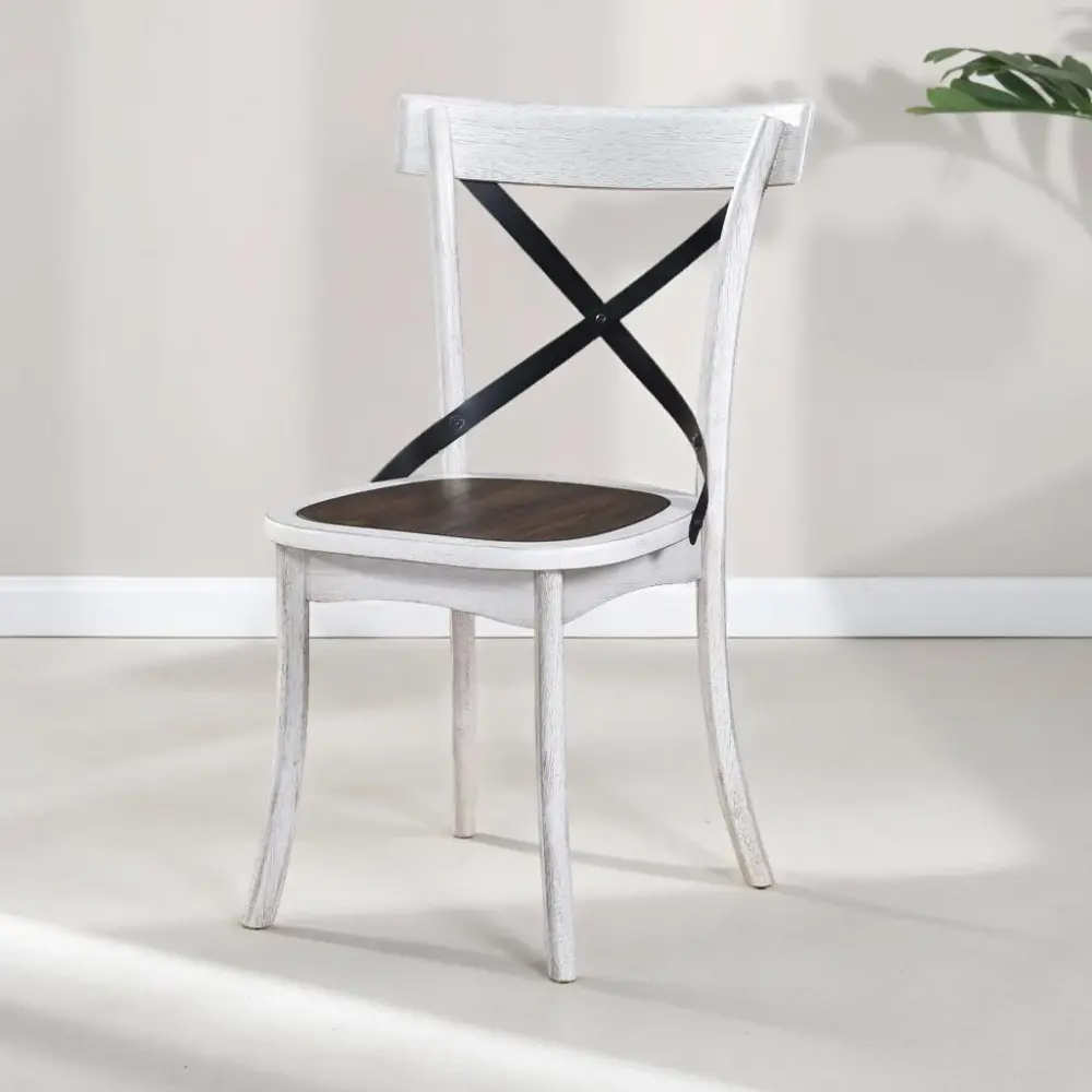 Sturdy Wooden 2 Pieces Set Dining Side Chair Rustic Current Farmhouse Design Retro Design Metal X Design - Antique Dark Oa...