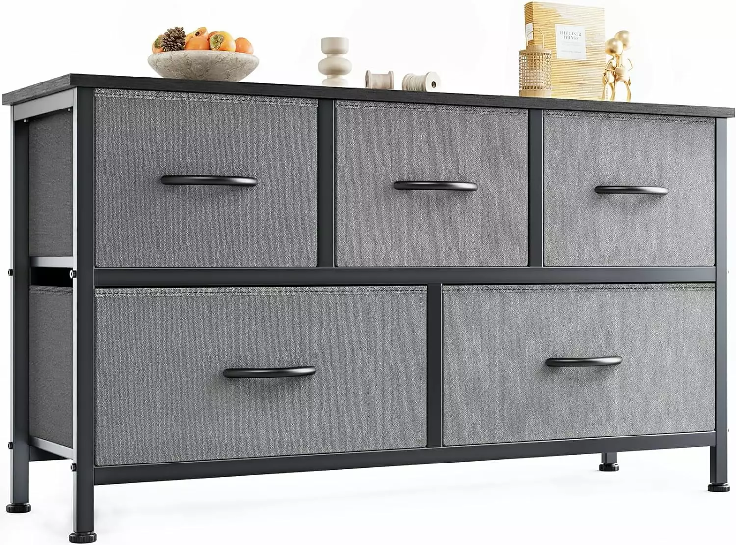 5-Drawer Fabric Dresser Storage Bedroom Nursery Living Room Entryway Grey General