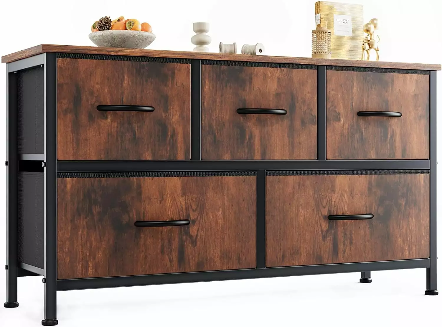 Rustic Brown 5-Drawer Fabric Dresser Storage Bedroom Nursery Living Room General