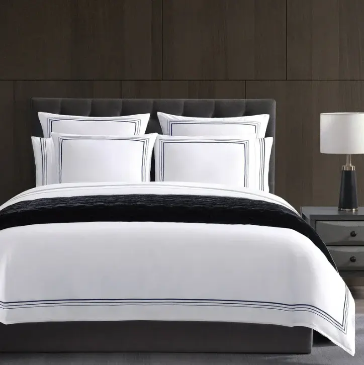 Navy Embroidered Border 3PC Duvet Cover Set