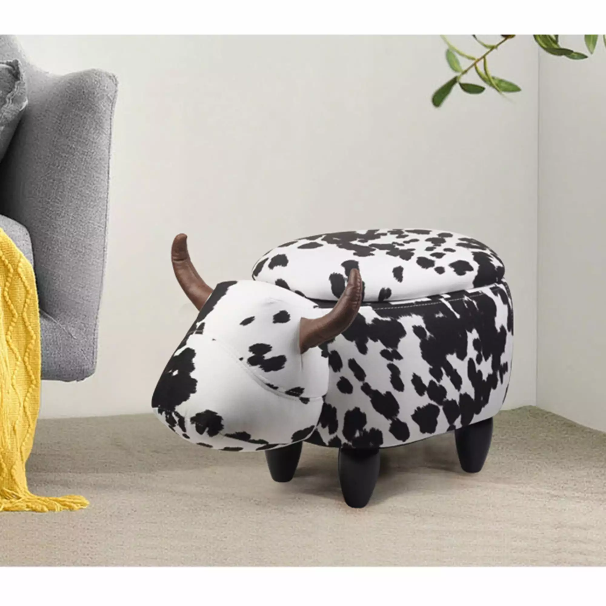 GIA Design Group Kids Cow Ottoman Storage and Wooden Legs Bedroom Ottomans