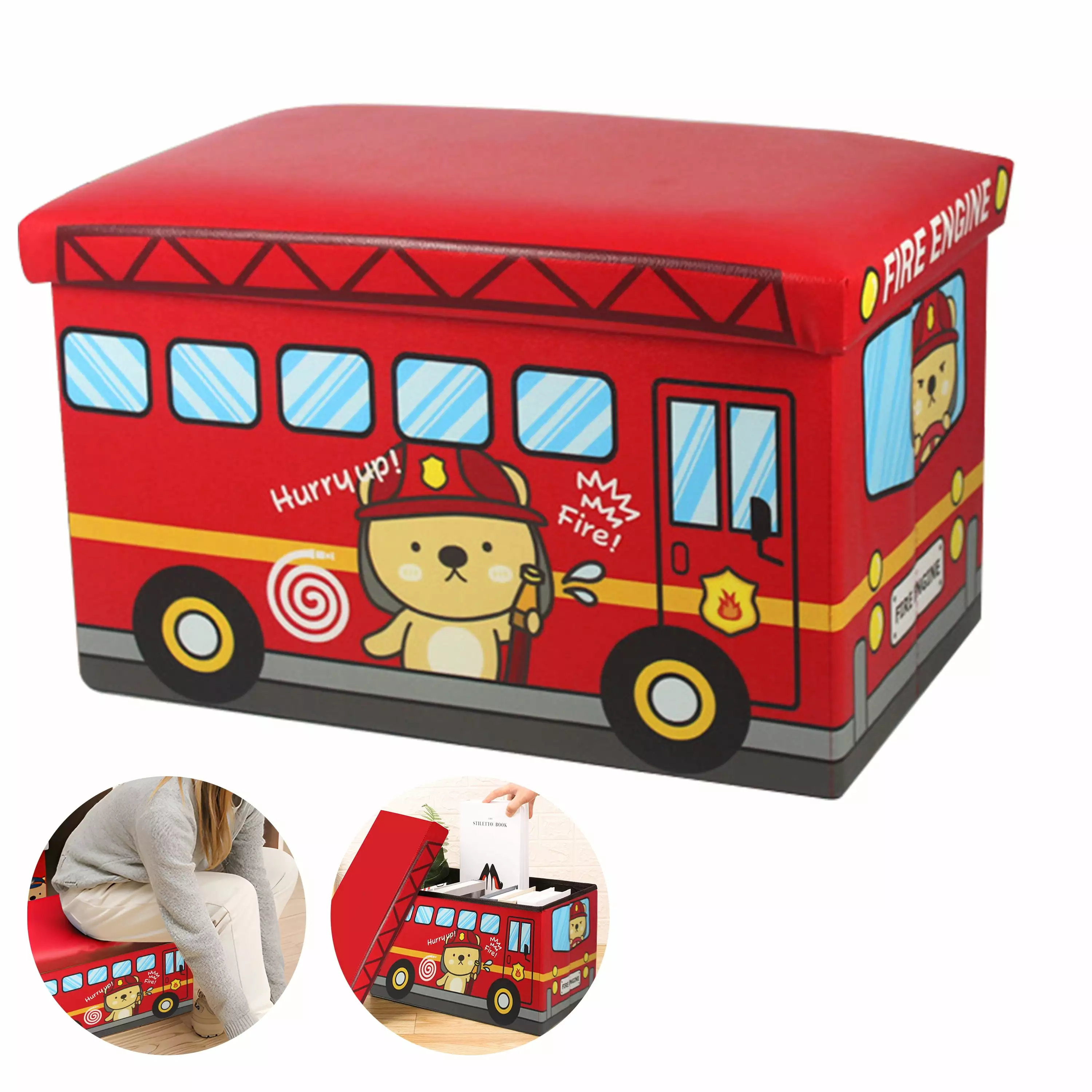 Ltrototea Kids Toy Chest Boxes Lid Storage Ottoman and Padded Cushion Seat Ottomans