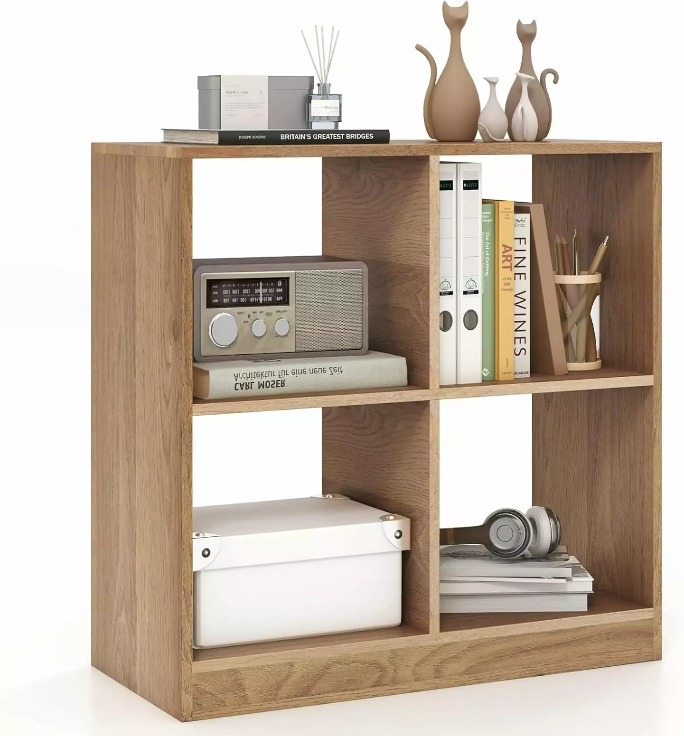 4-Cube Bookcase Freestanding Open Bookshelf 2 Anti-Tipping Kits Living Room Kids Room Easy Assembly Natural ZJ