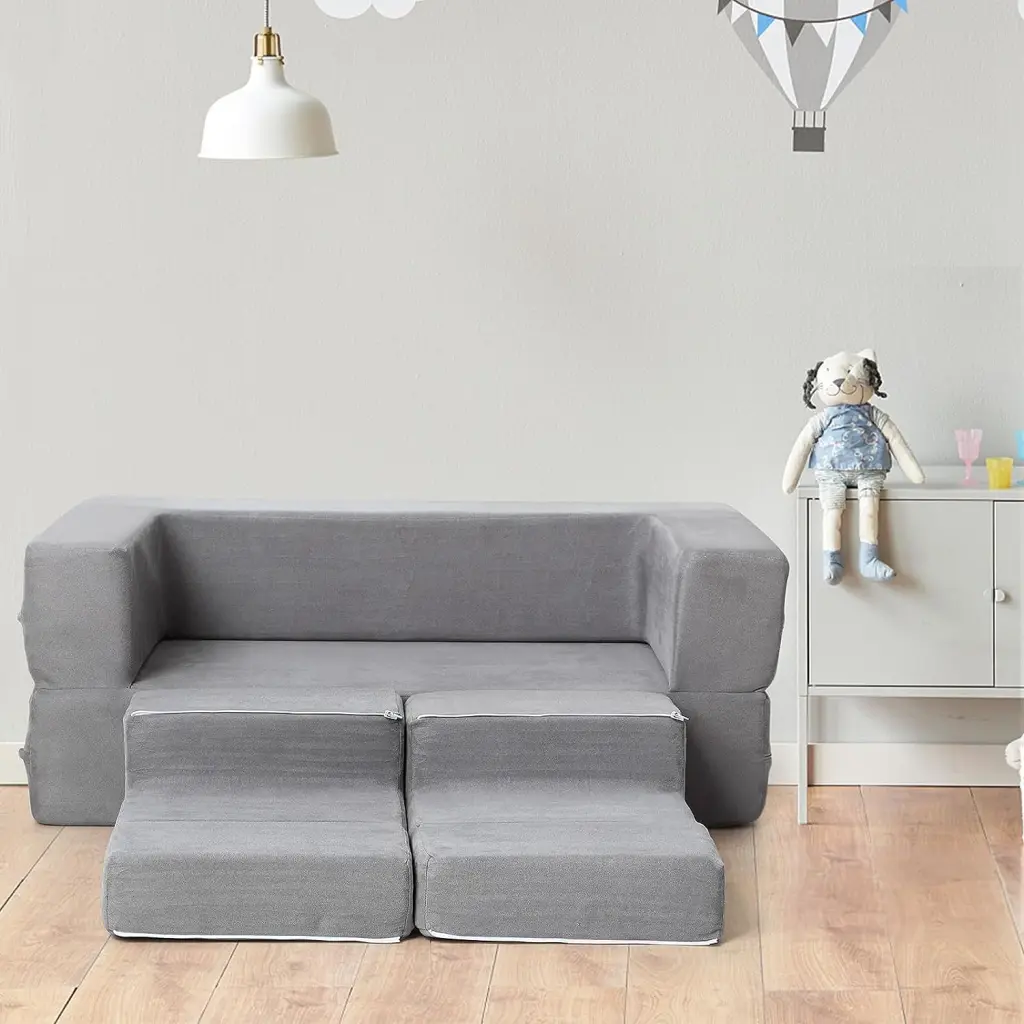 Grey WhizMax Kids Couch Toddler Play Couch 3 1 Sectional Sofa Playroom and Bedroom