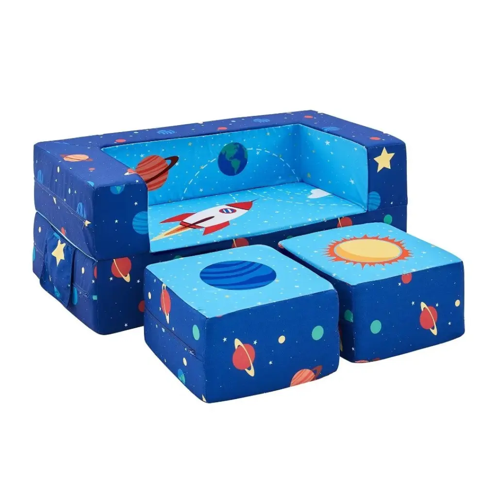 Iwicker Modular Kids Chair Convertible Flip Kids Sofa Couch Blue Playroom and Bedroom