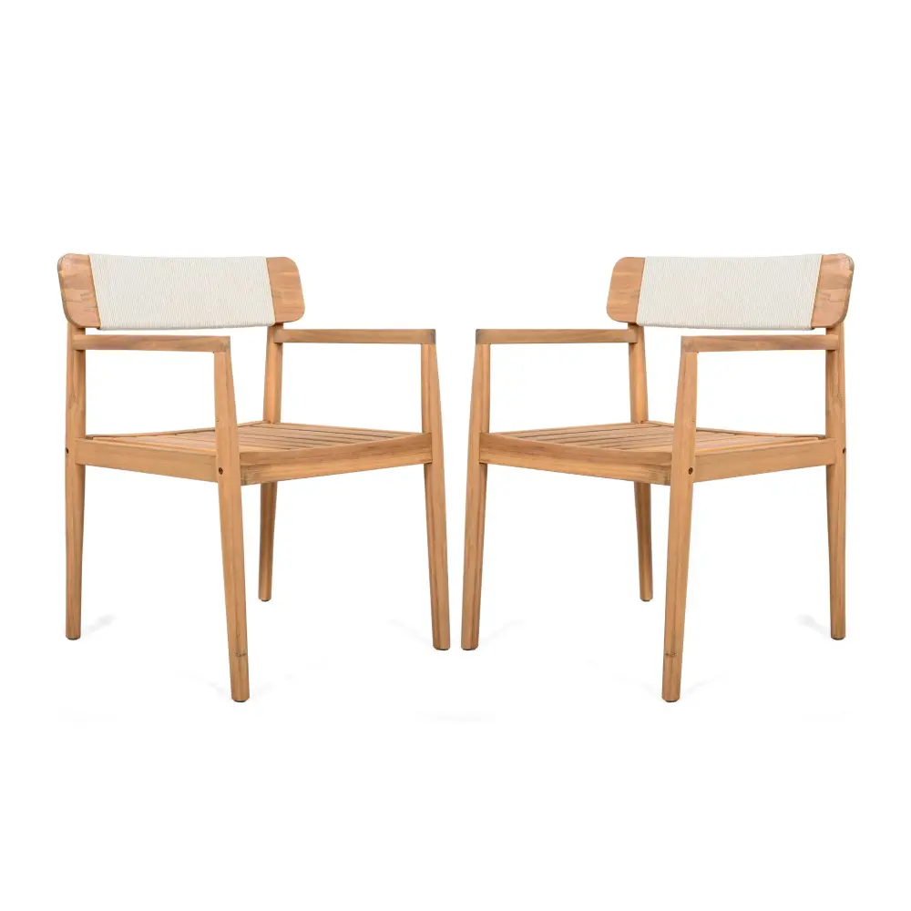 Creative Braided Acacia Wood Outdoor Dining Table And Chairs Armrests (Set 2) - Teak / Snow