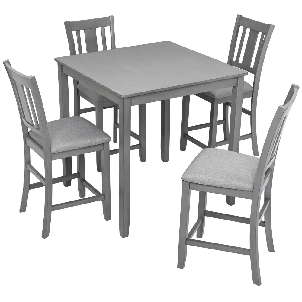 5 Pieces Dining Table Set, Counter Height Kitchen Table Adjust Square Table And 4 Upholstered Chairs