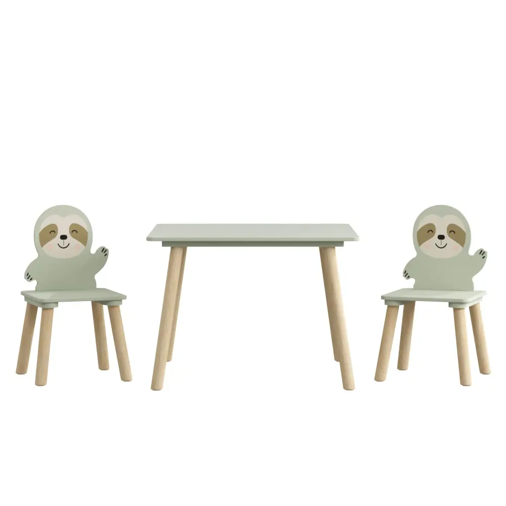 Sloth Themed Table And Chair Place 2 Cute Animal Chairs - Natural Wood / Sage Green