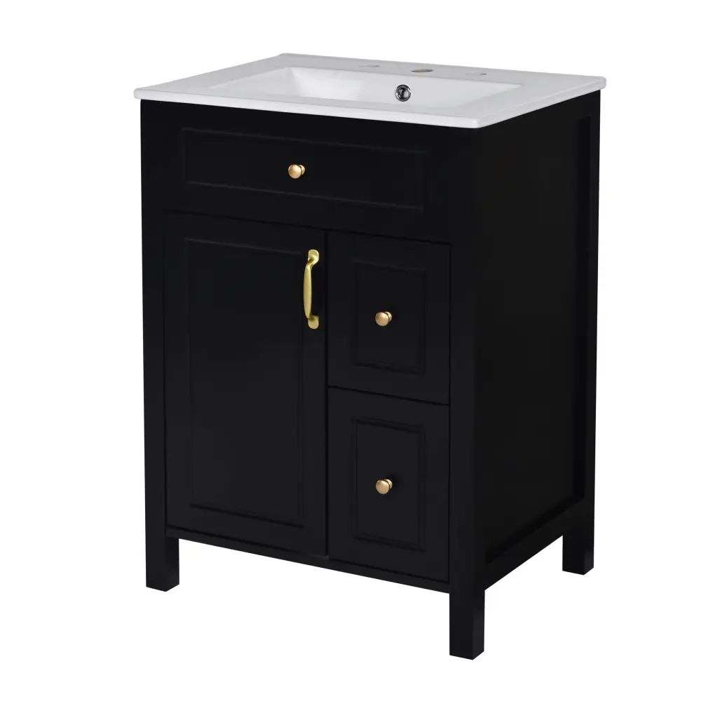 Elegant Bathroom Vanity Ceramic Sink, Plush Close Doors And Drawers, Double Storage Racks