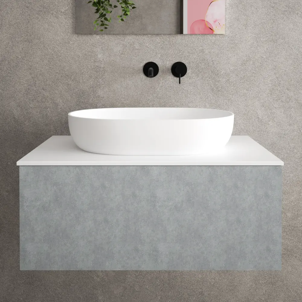 Raffinata Unitary Drawer Countertop Vanity Unit - Light Concrete 800mm