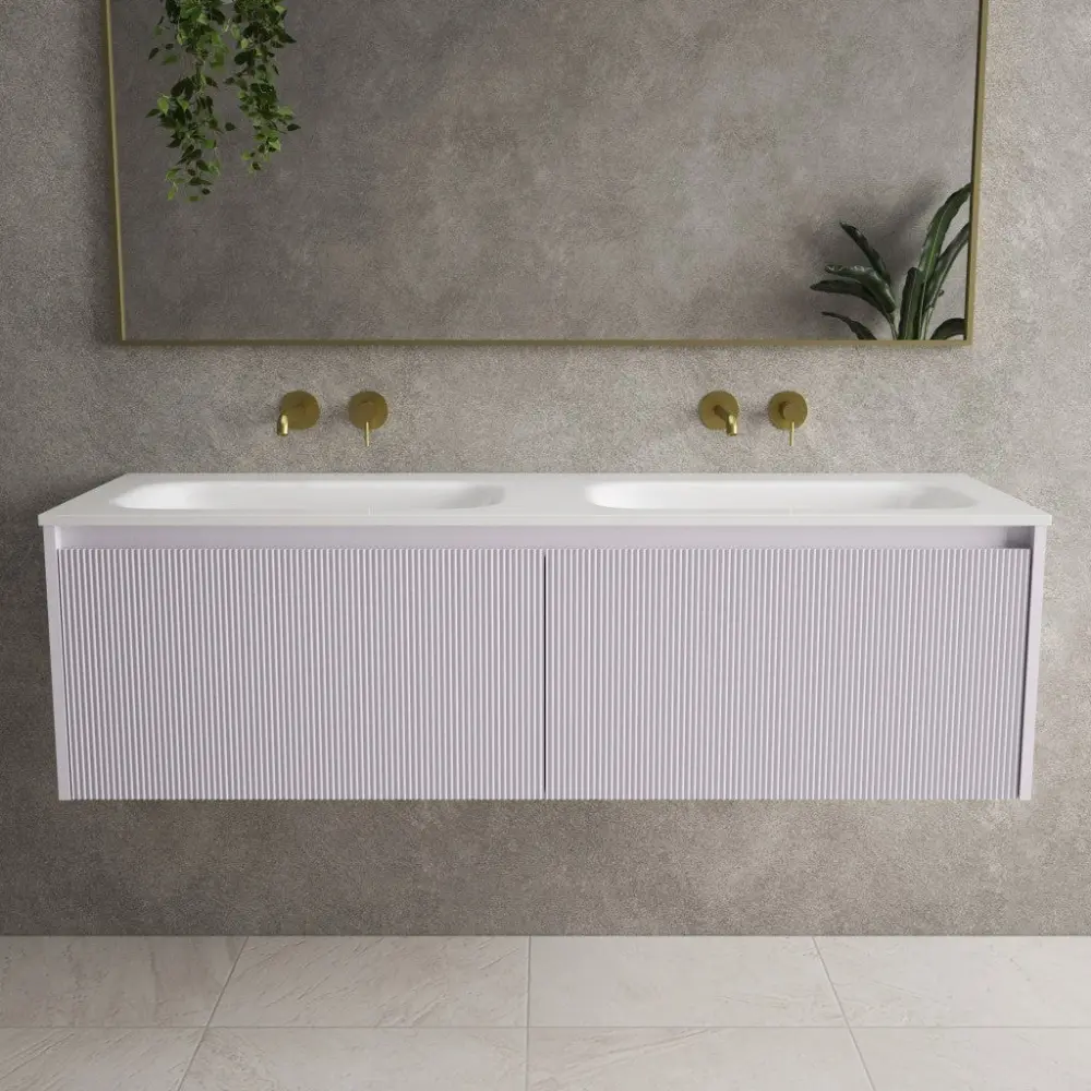 Scanalato Double Drawer Vanity Unit Beyondstone Dual Basin - Soft Violet 1400mm
