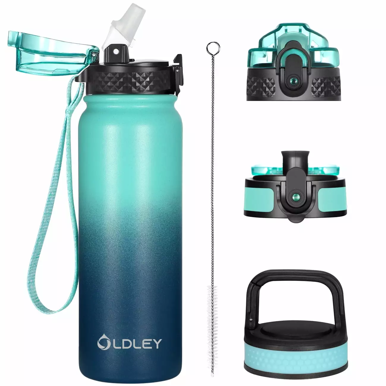 Oldley 20oz Insulated Kids Water Bottle Triple-Lid Design Straw Chug and Carabiner Safe & Durable