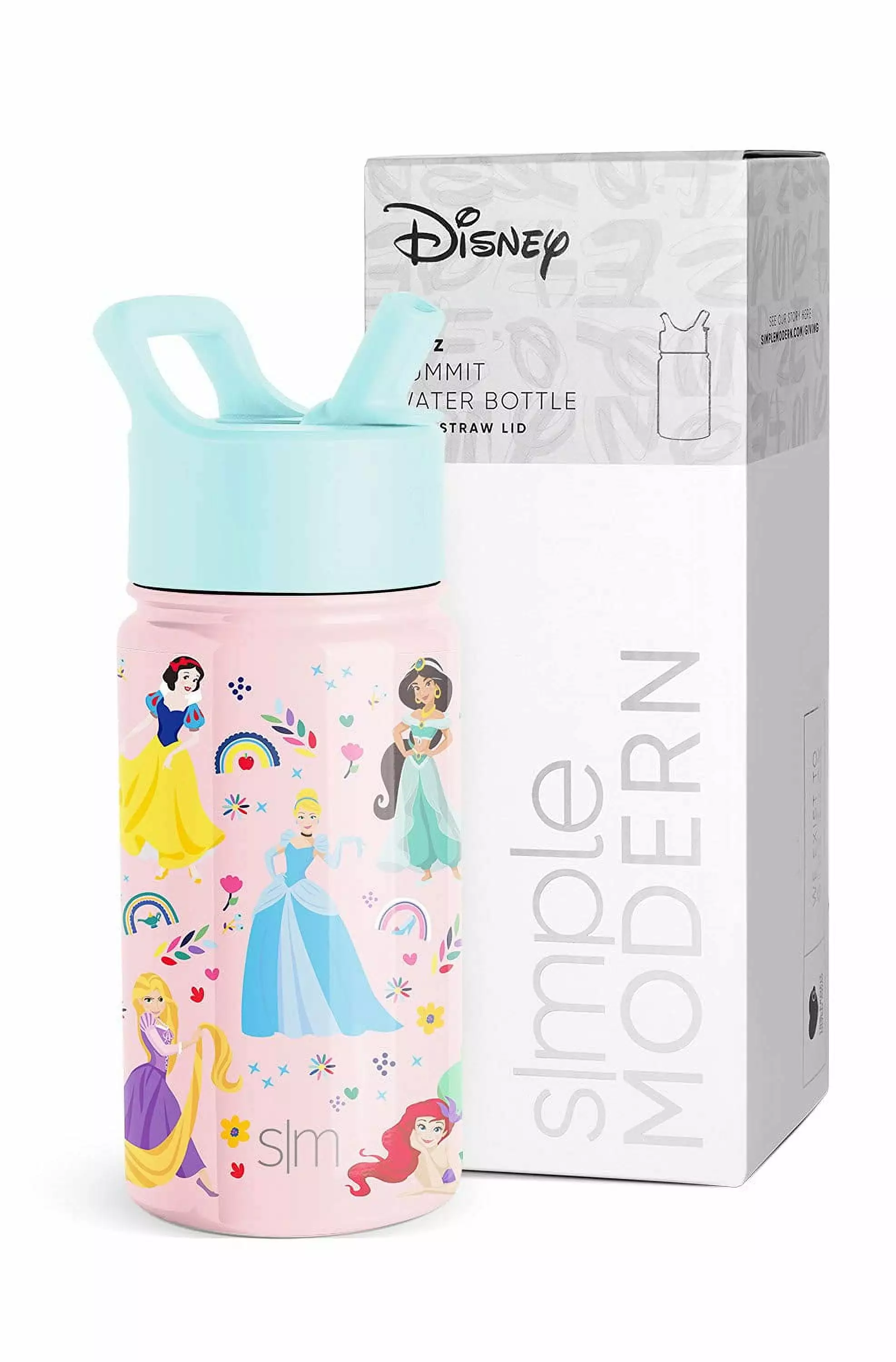 Simple Modern 14oz Disney Princesses Rainbows Insulated Stainless Steel Kids Tumbler Straw Lid